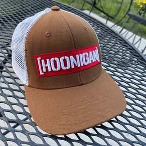 Hoonigan trucker SnapBack brown/wool censor bar hat logo
